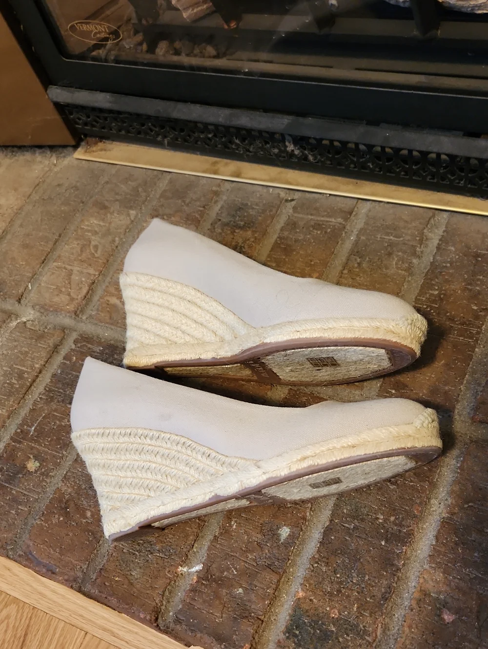 J Crew Factory Tan Beige Wedge Heels Canvas Size 9 Round Toe Espadrille